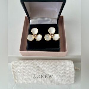 J. Crew Gold Pansy Earrings w/ Pearl White Petals & Pink Stones